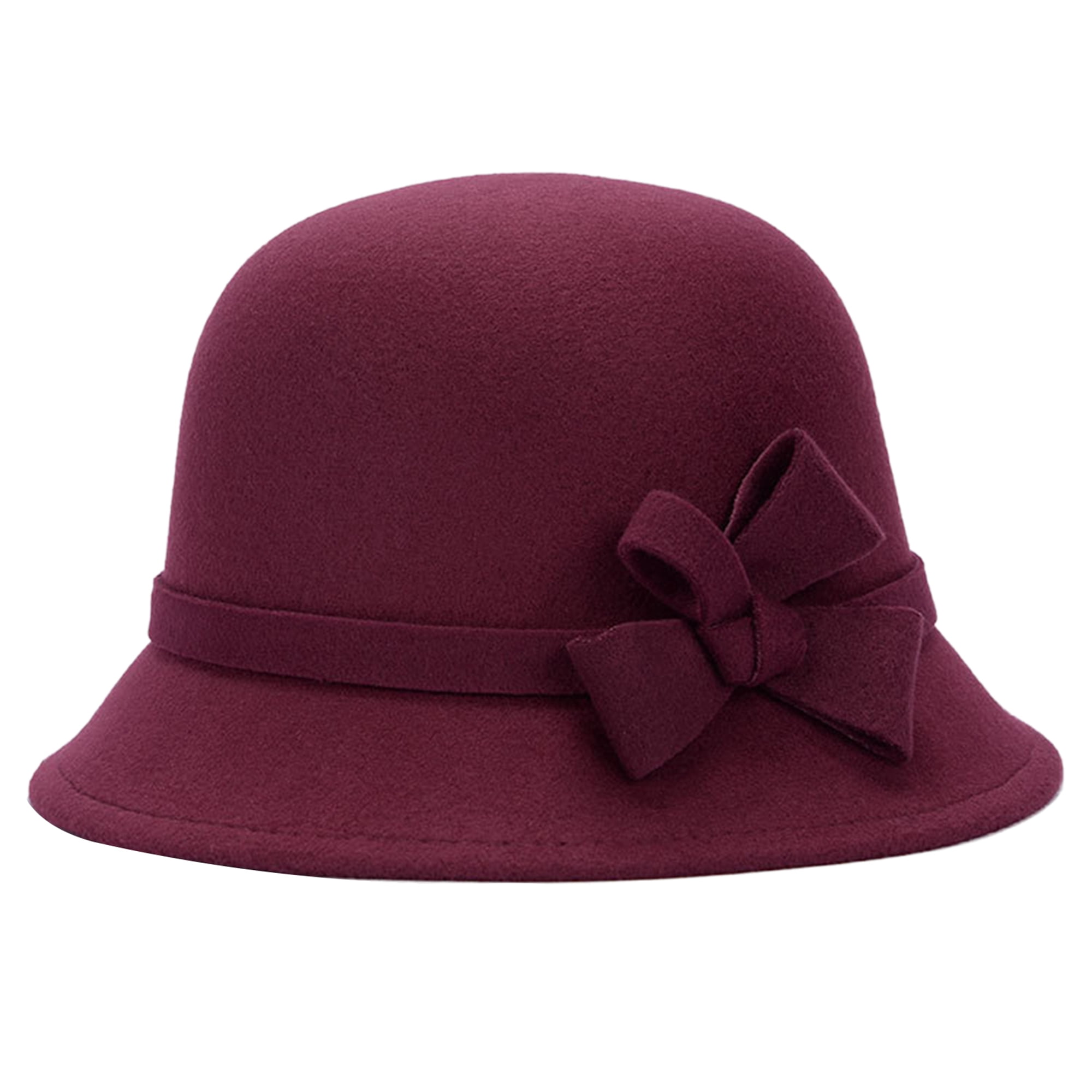 Genuiskids Women Short Brim Fedora Hat 2022 Solid Color Bow Decor