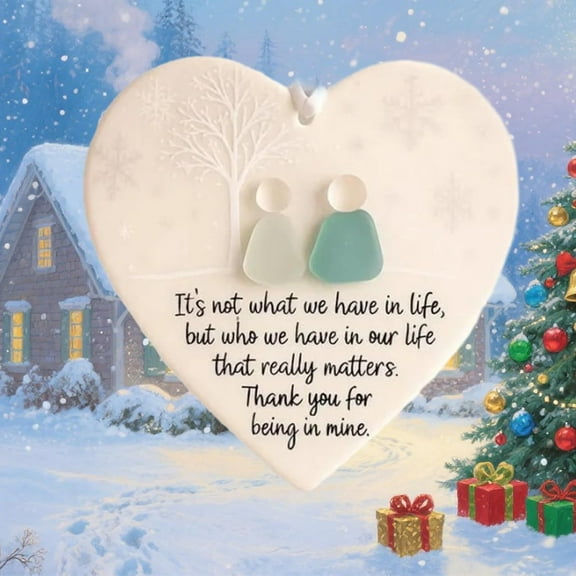 Heart-Shaped Sea Glass Friendship Decor, Sea Glass Art for Best Friends, Decorated with Inspirational Quotes, Handmade Glass Wall Art & Decor for Home Garden 1pc