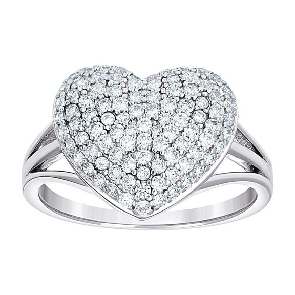 925 Sterling Silver Womens Cubic Zirconia Love Heart Ring 14.4x3mm Wide Size 9 Statement Ring for Women