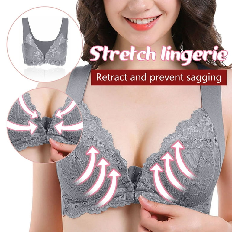 Women's Adjustable Sports Front Closure Extra-Elastic Breathable Lace Trim  Bra Bras Padded Bras for Women Support Bra Super Push up Bra Underwire