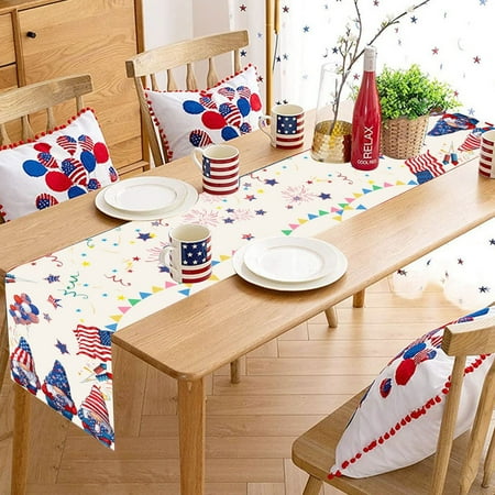 

Independence Day Linen Table Flag Holiday Celebration Dining Table Celebration Decoration Cloth Coffee Table TV Cabinet Tablecloth 33*183 Cm