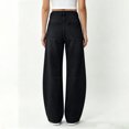 thumbnail image 6 of QIUOMBBP Woman Baggy Barrel Jeans Casual Button Fly Wide Leg Curved Denim Trousers Vintage Distressed Jean Pants, 6 of 7