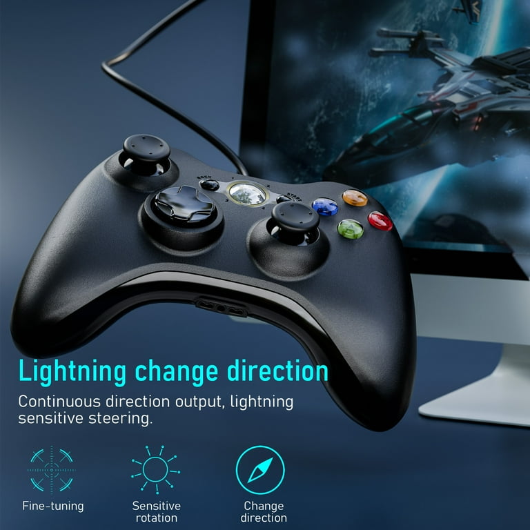 Fousixdi X-Box 360 Controller Wired, Gamepad Controller with Wired USB for Microsoft X-Box 360 & Slim Console and PC Windows XP/7/8/10, with Upgraded Joystick, Black