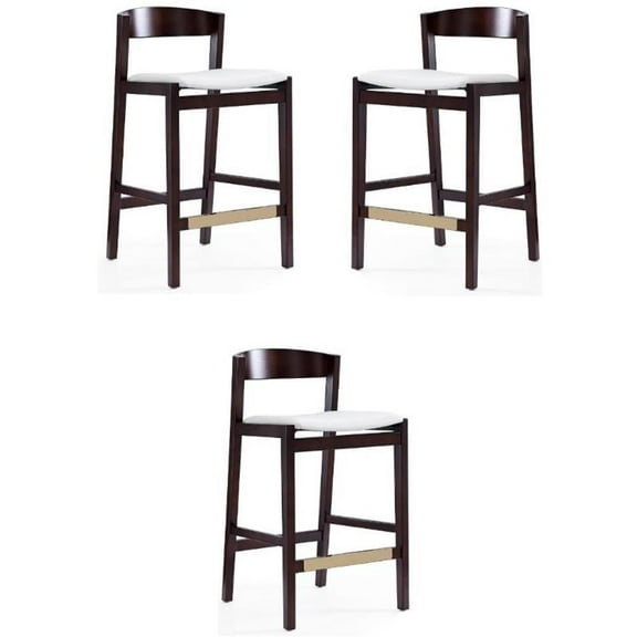 Home Square 37" Faux Leather Barstool in Ivory & Dark Walnut - Set of 3