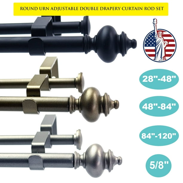 eTeckram Round Urn Adjustable Double Drapery Curtain Rod Set, 5/8", 28