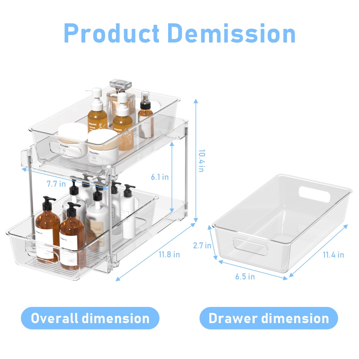 2-Tier Clear Under Sink Organizers and Storage, 2 Pack Pull-Out Cabinet Organizer,Vanity Countertop Container,Stackable Under Sink Organizer Organizers for Kitchen,Bathroom, Pantry Storage