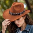 thumbnail image 3 of Qwertyu Wide Brim Western Cowboy Cowgirl Hat with Wind Lanyard Felt Fedora Hat for Men Women Orange, 3 of 6