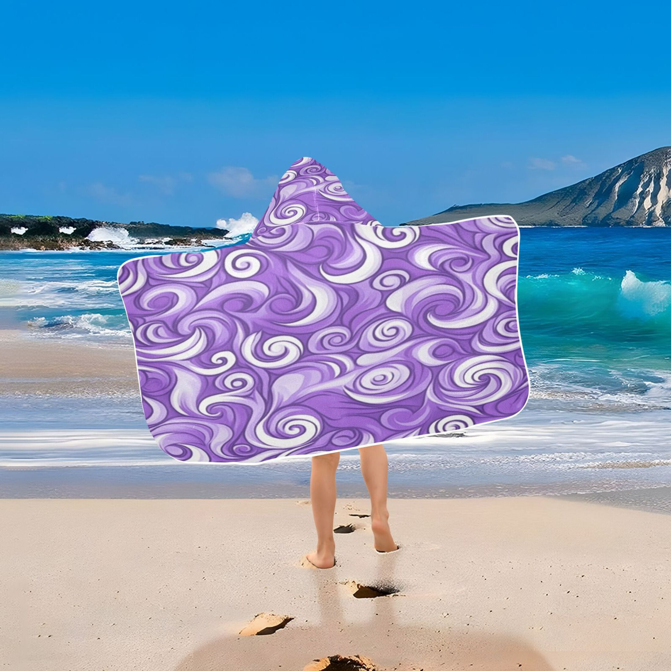 Swirling Purple Waves 50x23.5" Baby Hooded Bath Towel Poncho, Quick-Dry and Triangle Pocket, Kids' Essential
