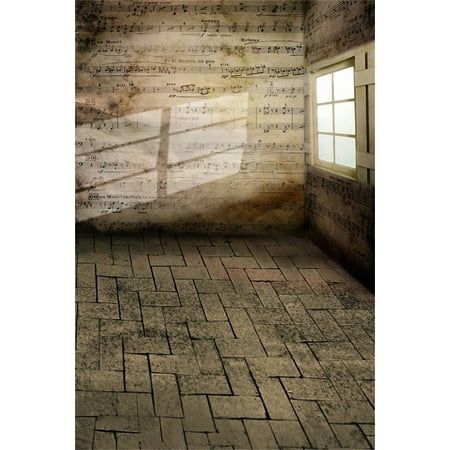 GreenDecor Polyster 5x7ft Photography Studio Backdrops Girl Toddler Photo Shoot Background Nostalgic Music Score Wall Window Old Brick Floors Adult Kid Artistic Portrait Digital Video Props (Best Camera To Shoot Music Videos)