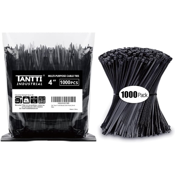 BDKWID-Zip Ties 4 inch, Small Zip Ties with 18 lb Tensile Strength, Black, 1000 Pack, by Tantti Supply