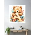 thumbnail image 2 of Adorable Bear Hugging Initial Letter "A" Floral Poster Wall Art, Modern Wall Decor, 12x18 UNFRAMED, 2 of 3