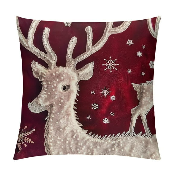 Qinduosi Embroidered Christmas Throw Pillow Covers inch Decorative Xmas New Year Cushion Cases (Pack of ) (-red) White
