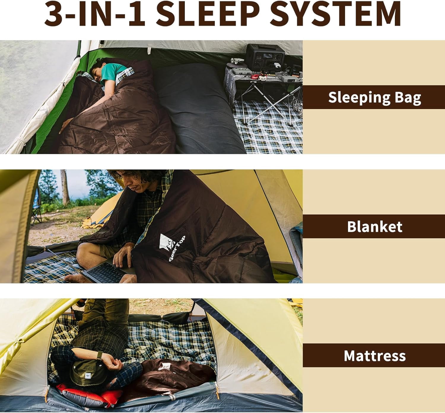 GEERTOP Flannel Sleeping Bags for Adults Big & Tall People Portable Cold Weather Envelope XXL All Seasons Camping Sleeping Bag