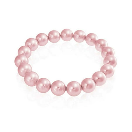 - Rose Pink Round Bridal Simulated Pearl Stretch Bracelet 10mm