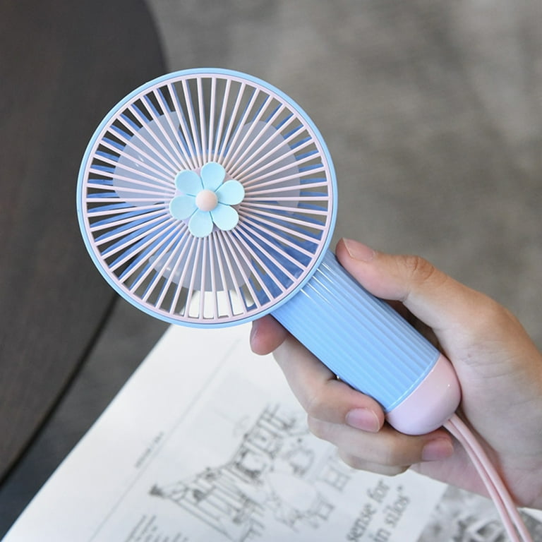 Fans on Sale and Clearance Uhuya Smart Handheld Small Fan Clear Small Flower 3 USB Charging Student Gift Rope Small Fan Blue