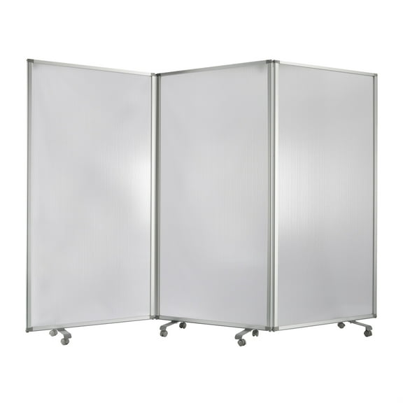 Accordion Style Plastic Inserts 3 Panel Room Divider with Casters  Gray