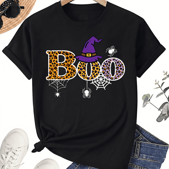 KeHetSoft Unisex Halloween Leopard Boo Cotton Graphic T-Shirt