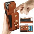 thumbnail image 3 of Dteck Card Slots Wallet Case for iPhone 15,Shockproof Premium PU Leather Kickstand Protective Cover with Ring Holder Back Case,Brown, 3 of 8