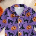 thumbnail image 4 of enyan Toddler Baby Girls Halloween Pajamas Satin Silk Pajamas Feather Trim Pumpkin Shirts Pajama Toddler Bottom Down Pjs Nightgown Outfit (Purple,3-4 Years), 4 of 7