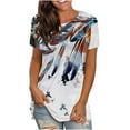 thumbnail image 1 of Pompotops T-Shirts à Manches Courtes pour Femmes, Imprimé Plume, Col Rond, Décontracté, Été, 1 of 5