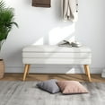 thumbnail image 2 of Modern Cotton/Linen Storage Ottoman Bench with Wood Legs Beige, 2 of 5