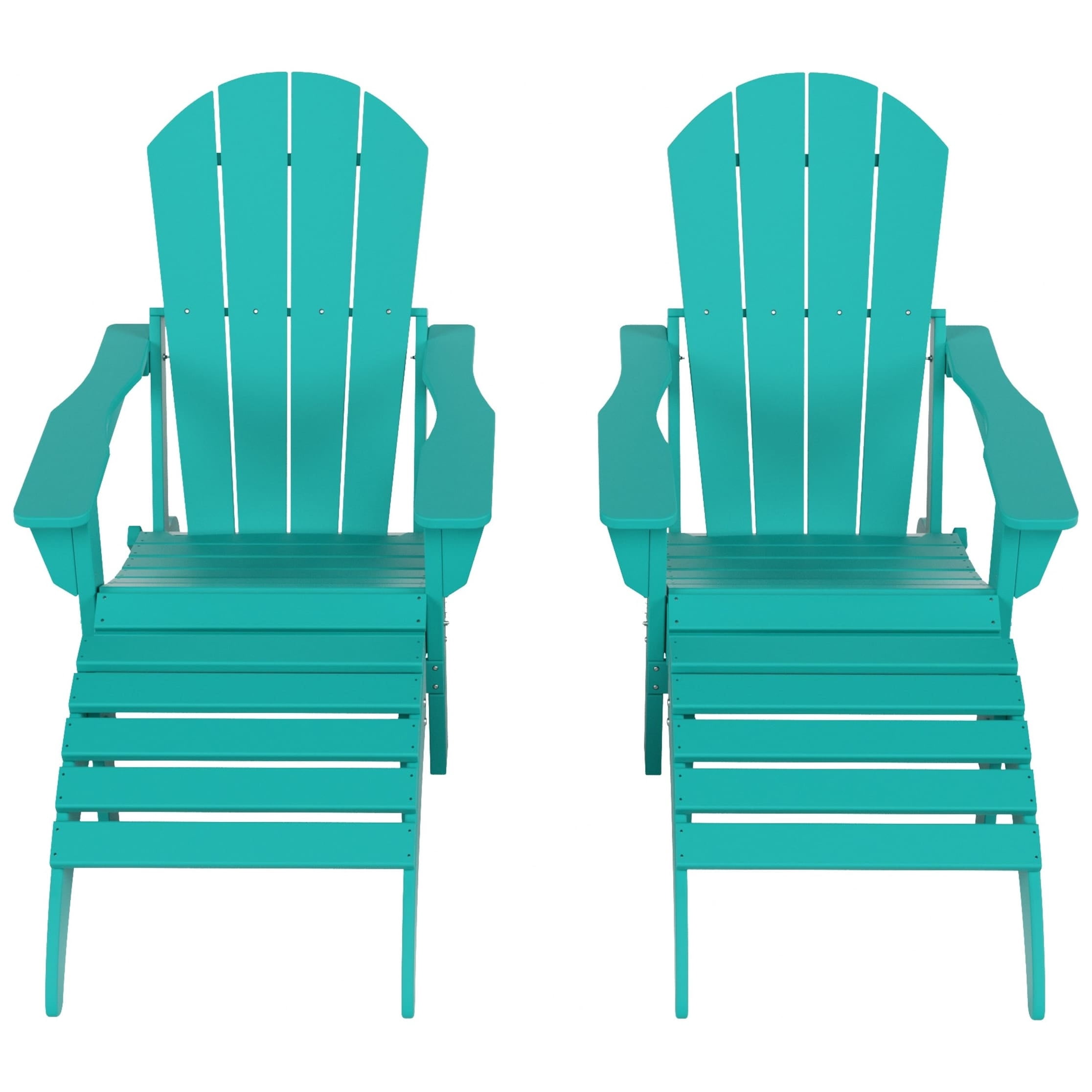Polytrends  Laguna Hdpe All Weather Outdoor Patio Foldable Adirondack Chairs With Ottomans (5-Piece Set) Turquoise