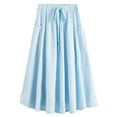 thumbnail image 4 of FAIWAD Women's Elastic High Waist Pleated Skirt Drawstring Stretch Flared A-Line Midi Skirts with Pocket, 4 of 6