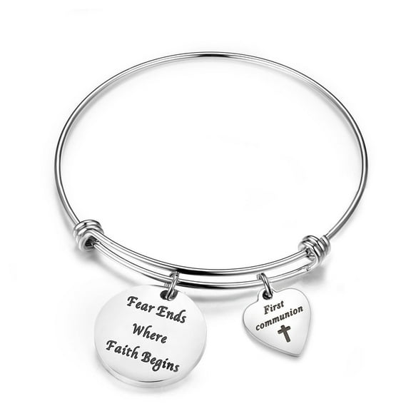 Myospark First Communion Gift Fear Ends Where Faith Begins Bangle Graduation Inspirational Jewelry Gift for Her