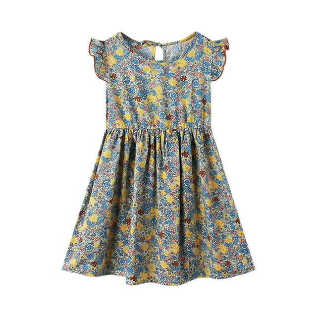 TJAZFJPA Robes Filles Filles Tout-Petits Enfants Col Rond Été Sans Manches Robe d'Été Décontractée Plage Imprimés Floraux Robe de Fête Robe de Pâques Tout-Petit
