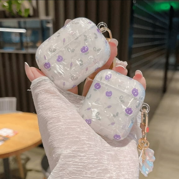 AirPods Case floral with Pearl Keychain CASELIX Shell Pattern Cute Girls Woman Case for Airpods 2nd Gen Case Cover floral