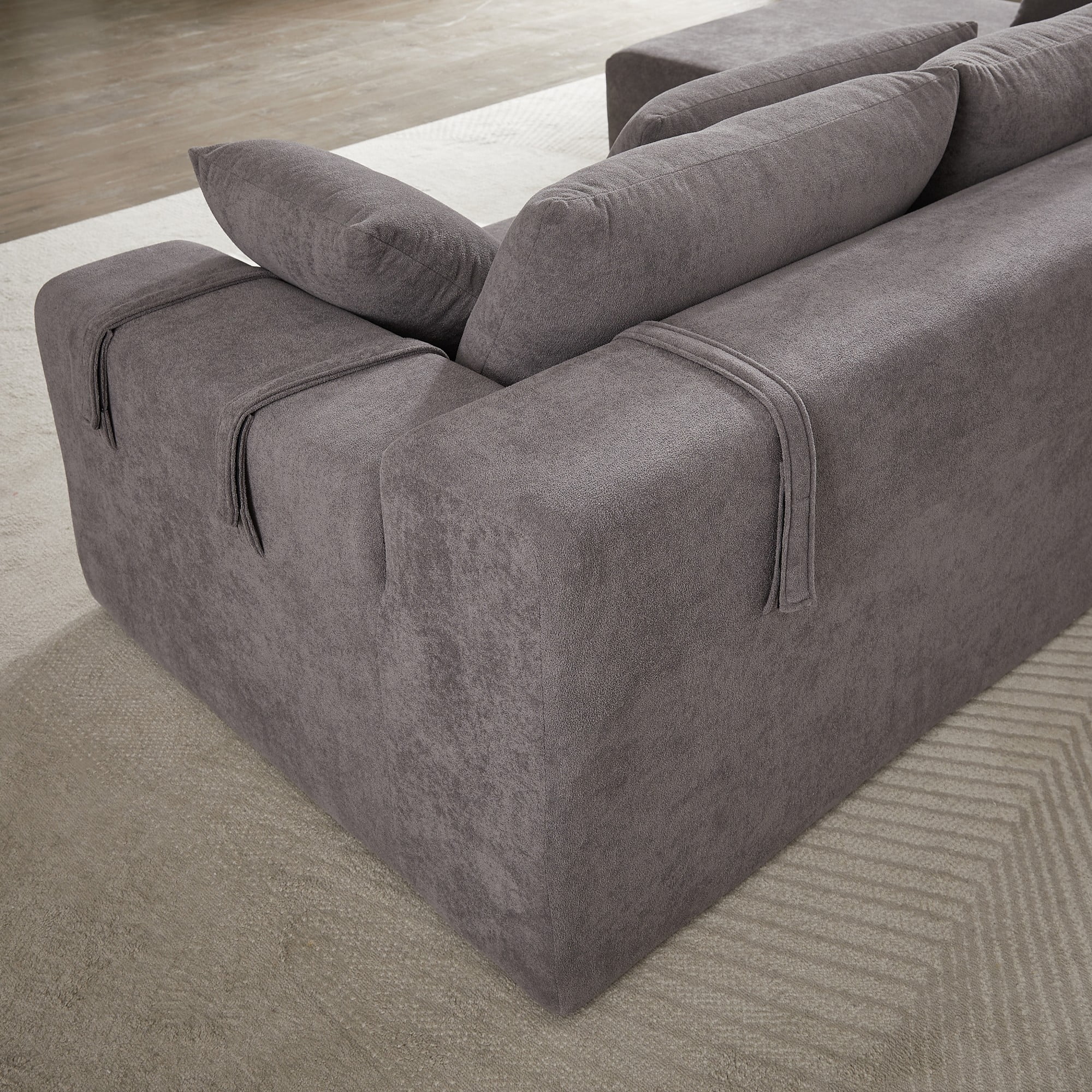 Modern Upholstered Sectional Sofa Couch,108" L Shaped Chenille Modular Free Combination Sofa Couch With 6 Pillows for Living Room,Bedroom,Left Chaise,Grey
