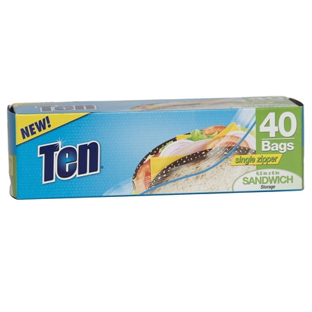 Ten Sandwich Bags 40 Count Zipper Seal