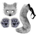 thumbnail image 1 of Conjunto de disfraces de cosplay para fiesta de Halloween, máscara de lobo de zorro falso peludo, pata y cola, accesorios de mascarada de Halloween para niñas y mujeres, 1 of 7
