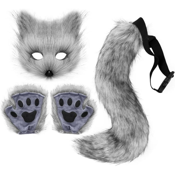 Conjunto de disfraces de cosplay para fiesta de Halloween, máscara de lobo de zorro falso peludo, pata y cola, accesorios de mascarada de Halloween para niñas y mujeres