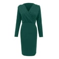 thumbnail image 4 of Bramtres Midi Dresses,Bodycon Dresses,Women Dress Solid Color Long Sleeve Deep V Neck Pleated Long Tight-Fitting Dress,Petite Dresses,Long Sleeve Dress,Modest Dresses,Green Dress,XL, 4 of 6