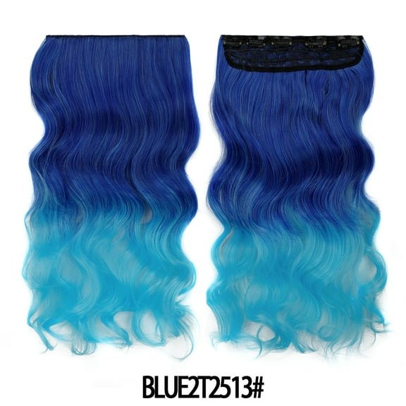 XmhyTop 17.7" Long Straight Clip in Hair Extensions, Full Head One Piece Style with 5 Clips, Highlight Synthetic Fibre, Easy-to-Wear for Women, Blue A