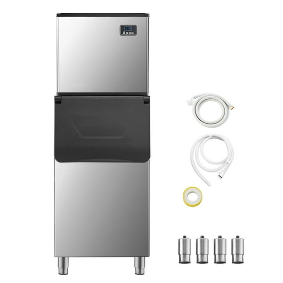 KFFKFF 360LBS/24H Commercial Ice Maker Machine with 300LBS Large Storage Bin Freestanding/Built-In, Stainless Steel Clear Ice Cube Maker LCD Panel