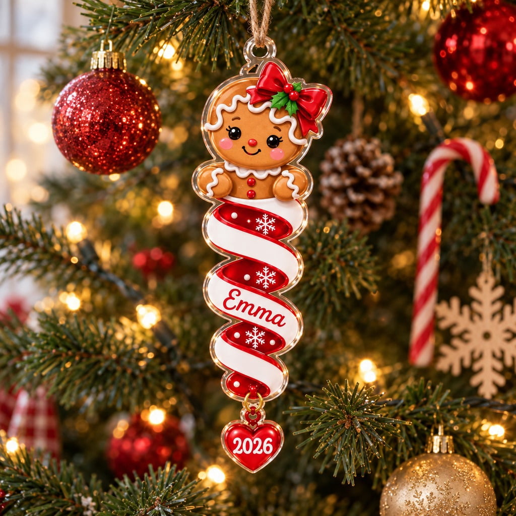 Personalized Acrylic Christmas Ornament, Gingerbread Ribbon Tree Gift ...