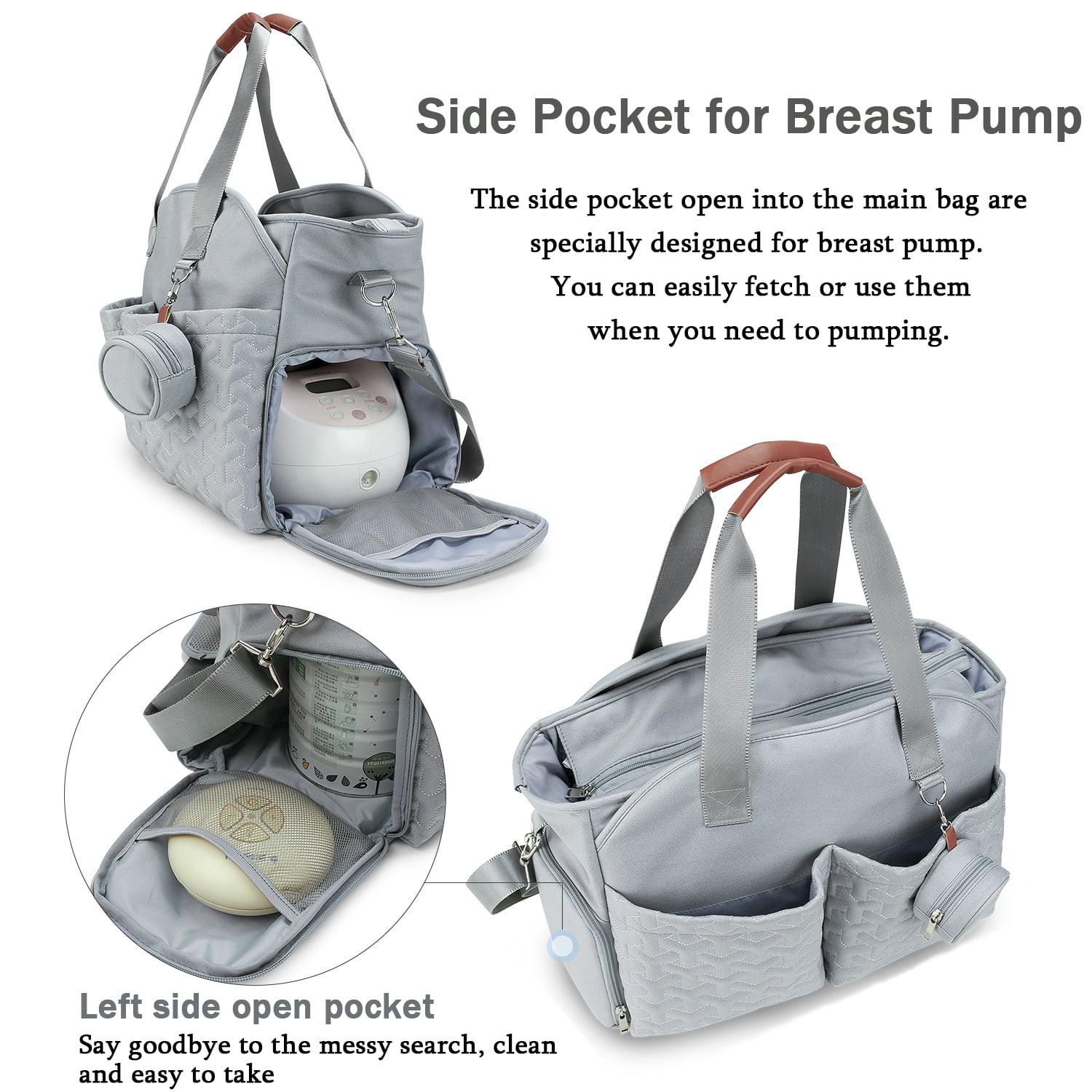 AOUNQ Diaper Bag Tote with 3 Cooler Pockets, Breast Pump Bag, Mommy Bag for Hospital, Large Travel Diaper Bag for Girl&Boy