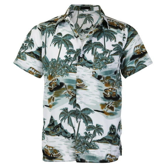 Men's Hawaiian Tropical Luau Aloha Beach Party Button Up Casual Dress Shirt (Lt. Green,S)