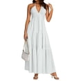 thumbnail image 2 of Misright Women's backless dress, V-neck long dress, A-line high-waisted dress, 2 of 9