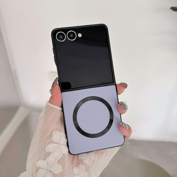 for Samsung Galaxy Z Flip 7 Magnetic Case, Slim Hard Bumper PU Leather Case, Military Grade Drop Protection Phone Cover, Wireless Charging Shockproof Phone Case for Samsung Galaxy Z Flip 7, Purple