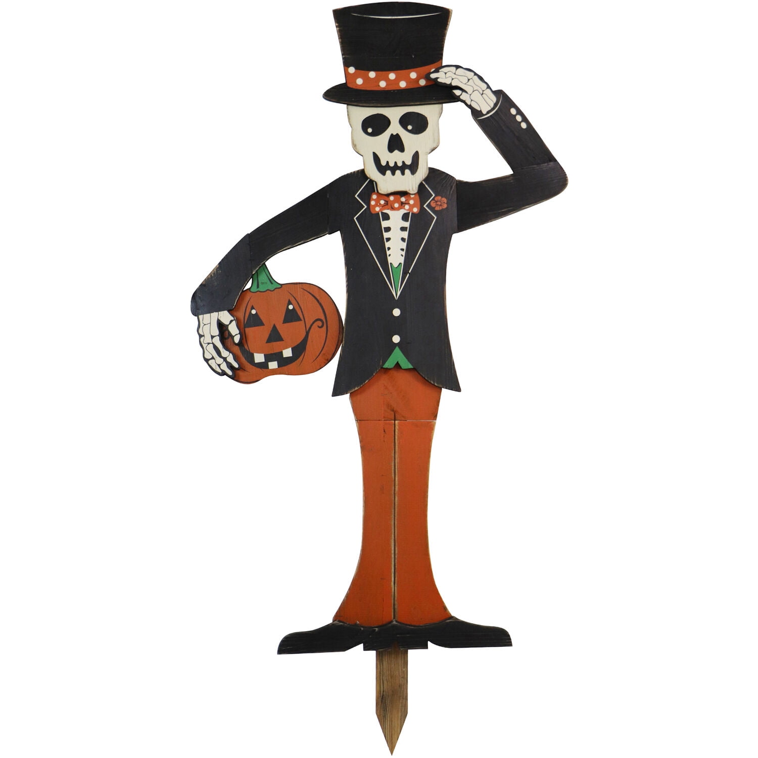 Haunted Hill Farm 3.8 ft Skeleton Wooden Halloween Sign, HHWOODSKL-0BL