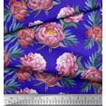 thumbnail image 3 of Soimoi Blue Silk Fabric Leaves & Floral Decor Fabric Printed BTY 42 Inch Wide, 3 of 3