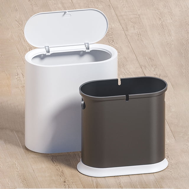 Cubo de Basura de Plástico de Doble Capa, 10 Litros, con Tapa Abatible, para Residuos Húmedos y Secos. Diseño Estrecho, Ideal para Baño, Dormitorio y Cocina.
