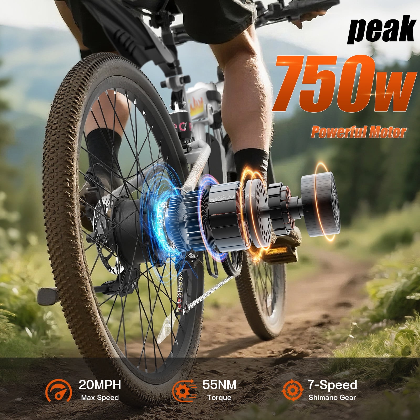 AIRWEST 26″ Folding Electric Bike – Peak 750W Motor, 48V Removable Battery, Up to 50-Mile Range, 7-Speed Gears, Front & Rear Suspension, Dual Disc Brakes – Adult Commuter/City/Off-Road E-Bike