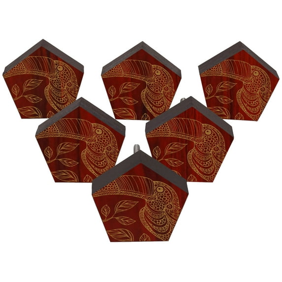 IBA Indianbeautifulart Red Engraved Knobs 10 Pc Furniture Wooden Scallop Knobs Rustic Drawer Pull