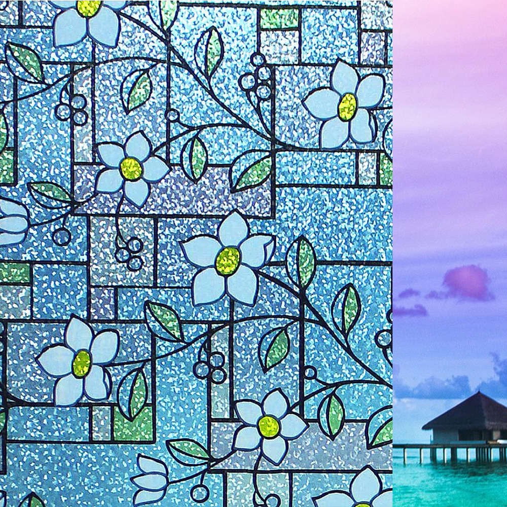 DUONER Stained Glass Window Film Peel and Cling, Decorative Window Film Privacy Covering, Window