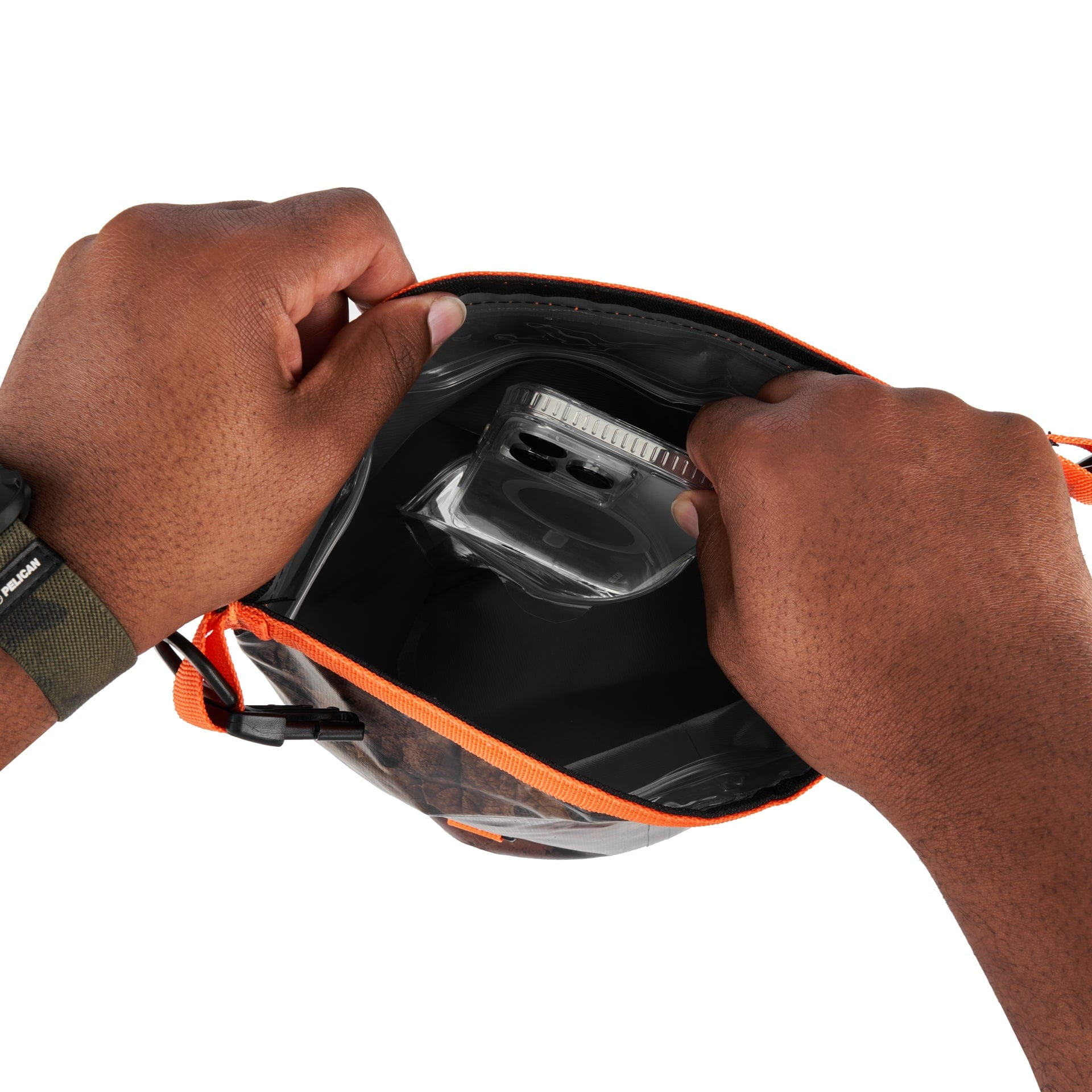 Pelican Marine IP68 Waterproof Dry Bag (5L) w/ Built-In Phone Pouch - Travel, Kayak & Camping Accessories - Hunter Camo