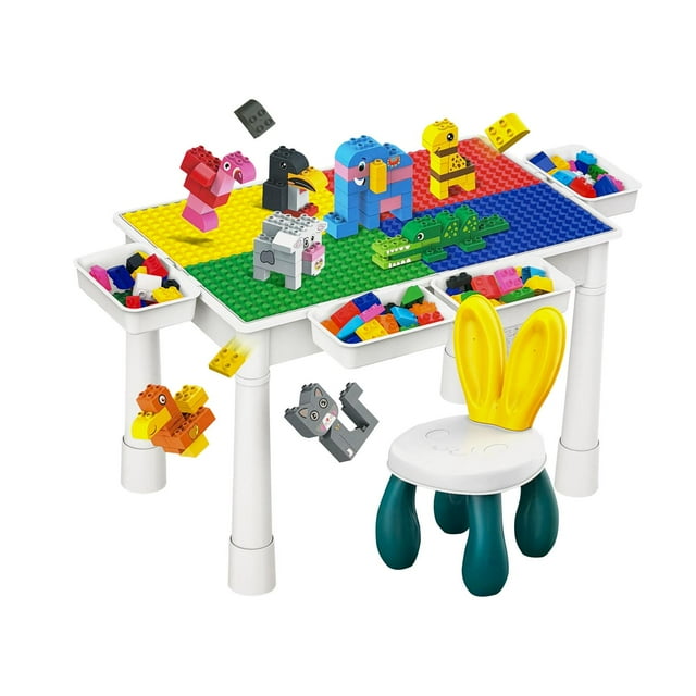 Mesa de Juego 4en1 Bloques de Construcción Altura Ajustable